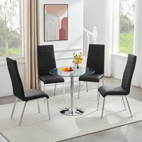 Product photograph of Dante Clear Glass Dining Table With 4 Dora Black Chairs from Furniture in Fashion