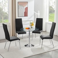 Product photograph of Dante Round Clear Glass Dining Table With 4 Dora Black Chairs from Furniture in Fashion