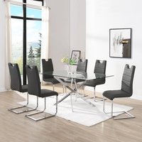 Product photograph of Daytona Large Glass Dining Table With 6 Petra Black Chairs from Furniture in Fashion