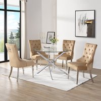 Product photograph of Daytona Round Clear Glass Dining Table 4 Imperial Champagne Chairs from Furniture in Fashion