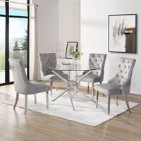 Product photograph of Daytona Round Clear Glass Dining Table 4 Imperial Grey Chairs from Furniture in Fashion