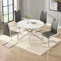 Product photograph of Daytona Round Diva Glass Dining Table 4 Petra Grey White Chairs from Furniture in Fashion