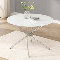 Product photograph of Daytona Round Glass Dining Table In Diva Marble Effect from Furniture in Fashion