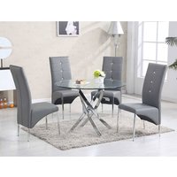 Product photograph of Daytona Round Glass Dining Table With 4 Vesta Grey Chairs from Furniture in Fashion