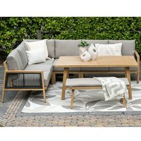 Product photograph of Declaw Corner Lounge Dining Set With Bench In Light Teak from Furniture in Fashion