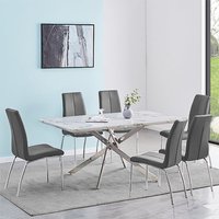 Product photograph of Deltino Diva Marble Effect Dining Table 6 Opal Grey Chairs from Furniture in Fashion