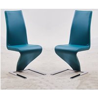 Product photograph of Demi Z Teal Faux Leather Dining Chairs With Chrome Feet In Pair from Furniture in Fashion