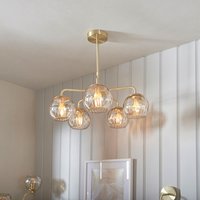 Product photograph of Dimple 5 Light Champagne Glass Shade Semi Flush Light In Brass from Furniture in Fashion