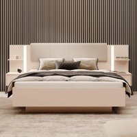 Product photograph of Downe Ottoman Wooden King Size Bed With Bedside Cabinets In Beige from Furniture in Fashion