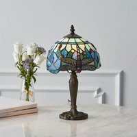 Product photograph of Dragonfly Blue Tiffany Glass Shade Table Lamp In Satin Black from Furniture in Fashion