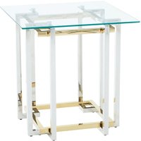 Product photograph of Elaina Clear Glass Side Table With Stainless Steel Base from Furniture in Fashion