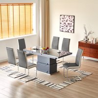 Product photograph of Elgin Convertible Grey Gloss Dining Table 6 Symphony Grey Chairs from Furniture in Fashion