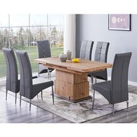 Product photograph of Elgin Convertible Sonoma Oak Dining Table 6 Vesta Grey Chairs from Furniture in Fashion