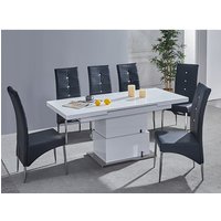Product photograph of Elgin Convertible White Gloss Dining Table 6 Vesta Black Chairs from Furniture in Fashion