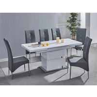 Product photograph of Elgin Convertible White Gloss Dining Table 6 Vesta Grey Chairs from Furniture in Fashion
