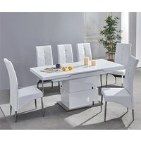 Product photograph of Elgin Convertible White Gloss Dining Table 6 Vesta White Chairs from Furniture in Fashion