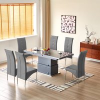 Product photograph of Elgin Convertible Grey Gloss Dining Table With 6 Vesta Grey Chairs from Furniture in Fashion