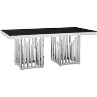 Product photograph of Elizak Black Glass Top Dining Table With Silver Metal Frame from Furniture in Fashion