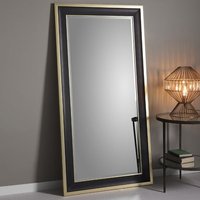 Product photograph of Elmont Bevelled Leaner Floor Mirror In Black And Gold from Furniture in Fashion
