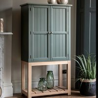 Product photograph of Elvira Wooden Drinks Cabinet In Oak And Moss from Furniture in Fashion