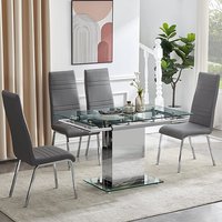 Product photograph of Enke Extending Glass Dining Table With 4 Dora Grey Chairs from Furniture in Fashion