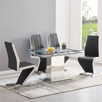 Product photograph of Enke Extending Glass Dining Table With 4 Gia Black White Chairs from Furniture in Fashion