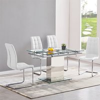 Product photograph of Enke Extending Glass Dining Table With 4 Paris White Chairs from Furniture in Fashion