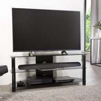 Product photograph of Estero Large Glass Tv Stand With Metal Frame In Black from Furniture in Fashion