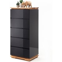 Product photograph of Everly Chest Of Drawers In Black High Gloss Lacquered And Oak from Furniture in Fashion