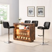 Product photograph of Fiesta Rustic Oak Bar Table Unit With 4 Candid Black Stools from Furniture in Fashion