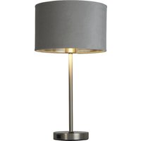 Product photograph of Finn Grey Velvet Shade Table Lamp With Usb In Satin Nickel from Furniture in Fashion