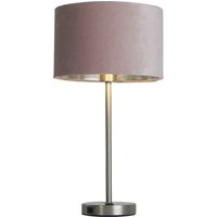 Product photograph of Finn Pink Velvet Shade Table Lamp With Usb In Satin Nickel from Furniture in Fashion