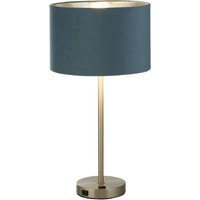 Product photograph of Finn Teal Velvet Shade Table Lamp With Usb In Satin Nickel from Furniture in Fashion