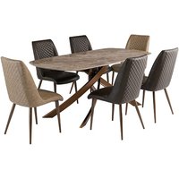 Product photograph of Fiora Brown Stone Dining Table With 6 Aalya Dark Brown Chairs from Furniture in Fashion