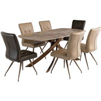 Product photograph of Fiora Brown Stone Dining Table With 6 Kalista Taupe Chairs from Furniture in Fashion