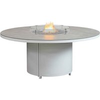 Product photograph of Flitwick Round 180cm Glass Dining Table With Firepit In Matt Stone from Furniture in Fashion