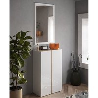Product photograph of Flint Narrow High Gloss Shoe Cabinet With Mirror In White Cadiz Oak from Furniture in Fashion