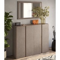 Product photograph of Flint Wide Wooden Shoe Cabinet With Mirror In Bronze Mercure Oak from Furniture in Fashion