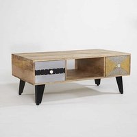 Product photograph of Flocons Wooden Coffee Table In Reclaimed Wood With 2 Drawers from Furniture in Fashion