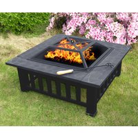 Product photograph of Gainesville Fax Stone Burning Fire Pit With Grilling In Black from Furniture in Fashion