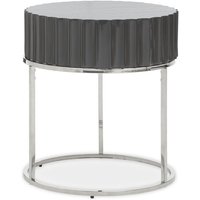 Product photograph of Genera Round High Gloss End Table With Silver Frame In Grey from Furniture in Fashion
