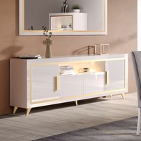 Product photograph of Geneva High Gloss Sideboard 4 Doors In White And Gold With Led from Furniture in Fashion