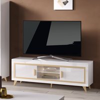 Product photograph of Geneva High Gloss Tv Stand 2 Doors In White And Gold With Led from Furniture in Fashion
