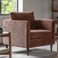 Product photograph of Girona Fabric Armchair In Rust With Wooden Legs from Furniture in Fashion