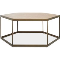 Product photograph of Granule Hexagonal Wooden Coffee Table With Brass Frame In Oak from Furniture in Fashion