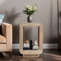 Product photograph of Hailey Carved Mango Wood Side Table In Natural Oak from Furniture in Fashion