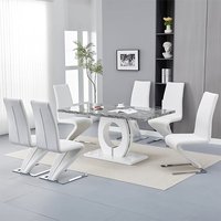 Product photograph of Halo Melange Marble Effect Dining Table 6 Demi Z White Chairs from Furniture in Fashion