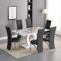 Product photograph of Halo Milo Marble Effect Dining Table 6 Ravenna Black Chairs from Furniture in Fashion