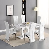 Product photograph of Halo Milo Marble Effect Dining Table 6 Ravenna White Chairs from Furniture in Fashion