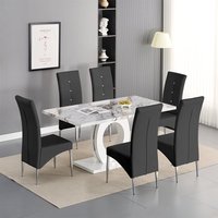 Product photograph of Halo Milo Marble Effect Dining Table 6 Vesta Black Chairs from Furniture in Fashion